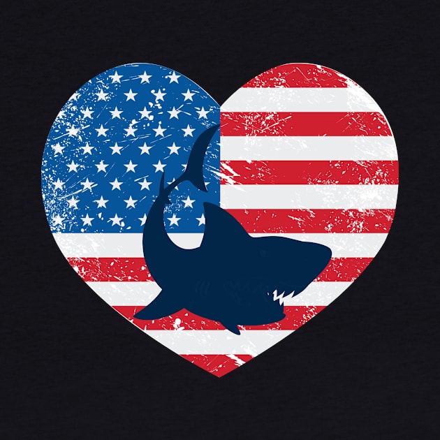 American Flag Heart Love Shark Usa Patriotic 4Th Of July by JaroszkowskaAnnass